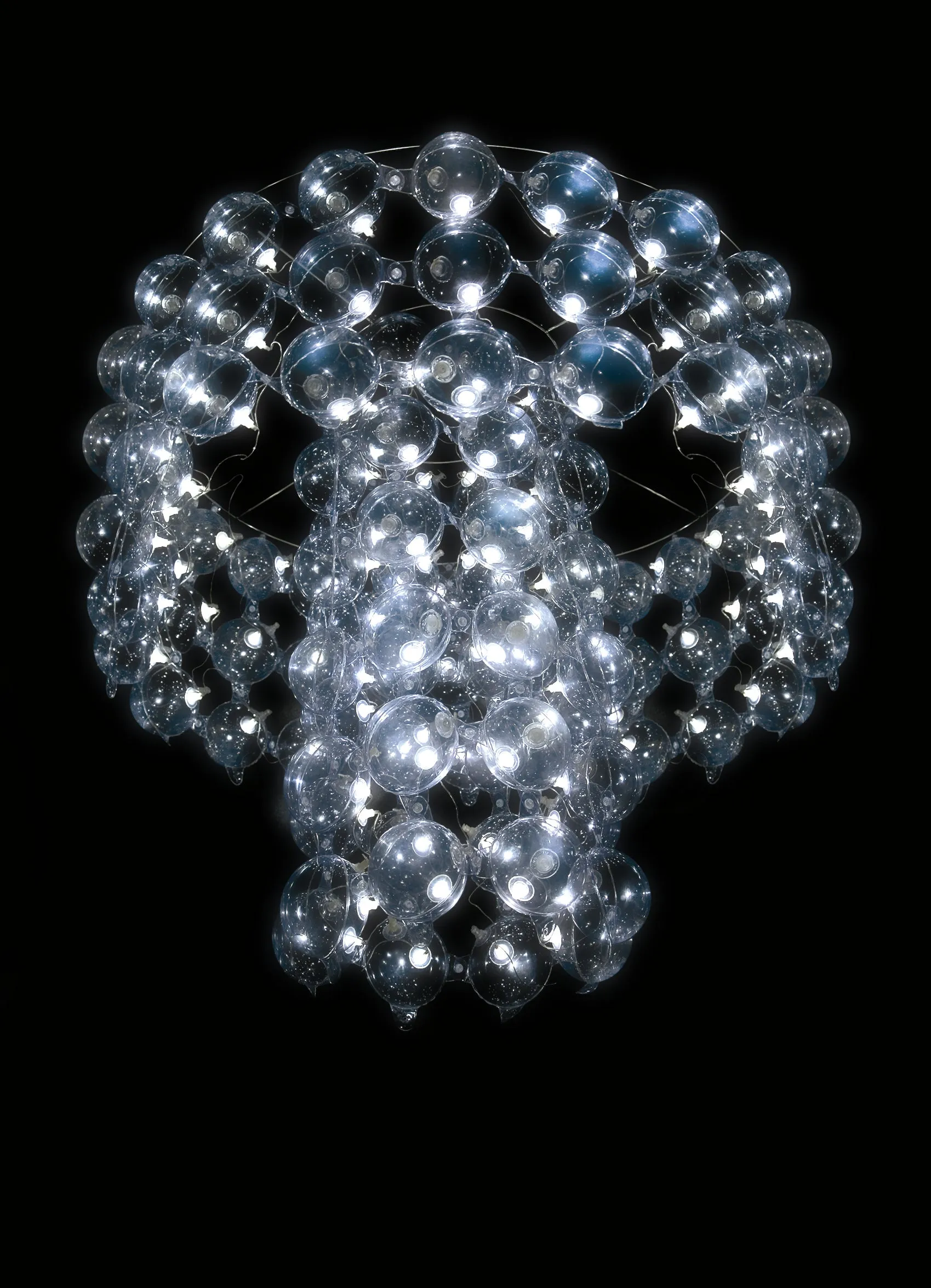 The Bubbles chandelier, a cluster of hand blown glass spheres lit from within